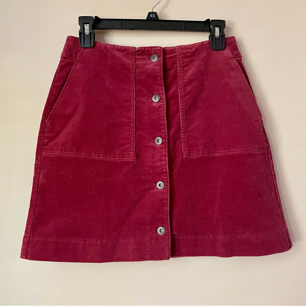 UNIQLO Pink Corduroy High Waisted Button Up Skirt with Pockets Women’s XS